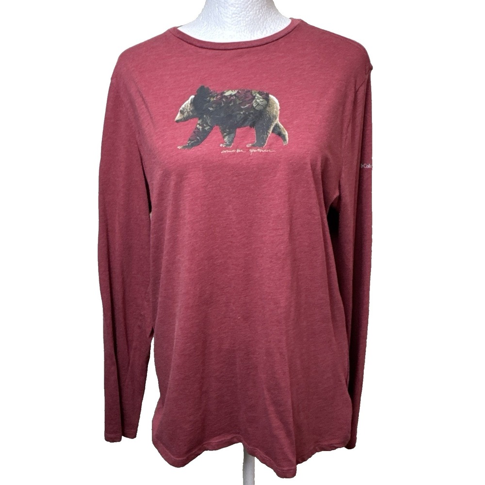 Columbia Gorpcore Grizzly Bear Graphic Heather Tee Shirt Womens‎ L Top Maroon